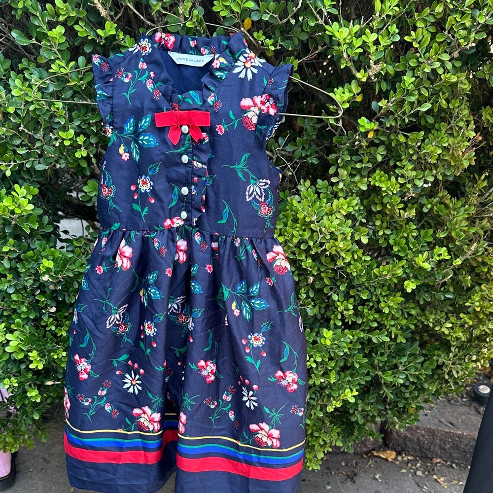 Janie and Jack Navy Floral Dress with Red Bow